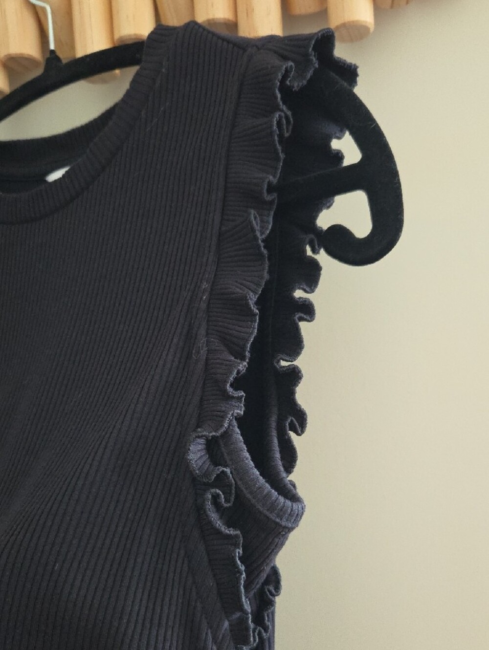 Nine West Black Ribbed Tank with Ruffle Shoulders - Picture 5 of 8